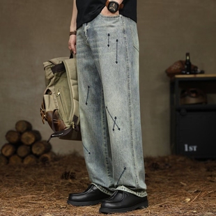 夏季 男士 新款 宽松男裤 子 美式 潮牌痞帅百搭直筒裤 高街刺绣牛仔裤