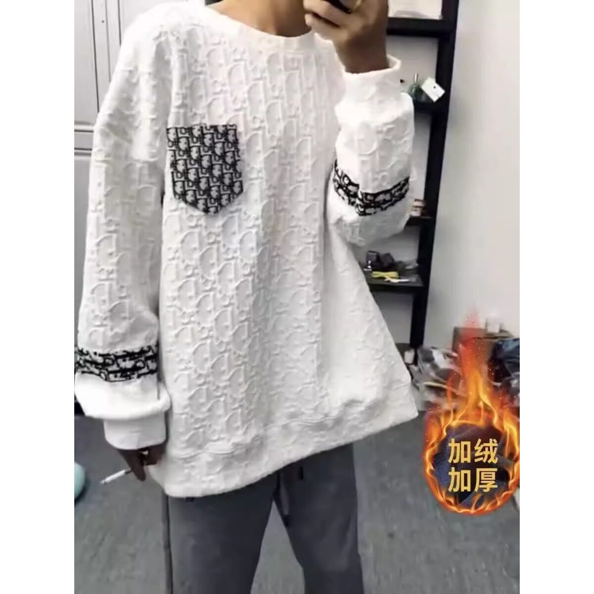 潮牌街头外穿卫衣男生春秋季潮流百搭圆领宽松港风口袋拼接长袖