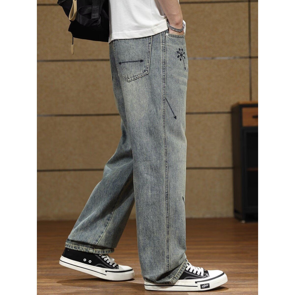 美式浅蓝色复古牛仔裤男春夏2025新款莱赛尔水洗宽松直筒裤子男款