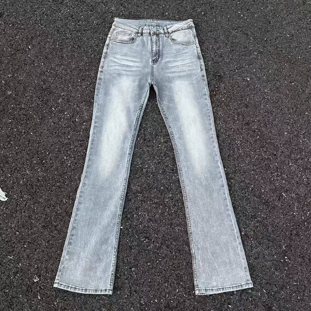 水洗浅蓝色时尚微喇牛仔裤男款修身直筒显腿长提档裤子美式风