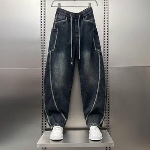 新款 时尚 宽松直筒工装 美式 青年百搭阔腿弯刀裤 男春季 裤 潮牌牛仔裤