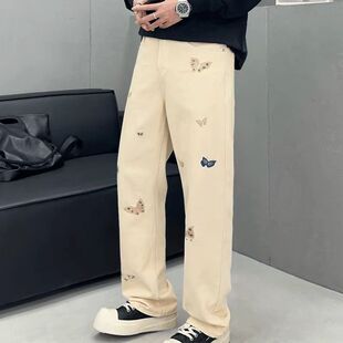 重工刺绣直筒牛仔裤男款欧洲站时尚新款欧货直筒裤子潮