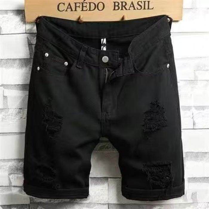 夏季薄款五分牛仔短裤男韩版潮流破洞修身休闲潮牌裤子男5分马裤