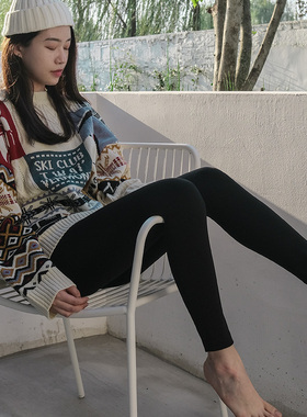 BIS1000d亮丝黑色纯色踩脚九分裤秋冬加绒显瘦打底裤袜小黑裤女士