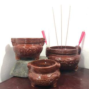 墓地户外陶瓷供奉三足香炉带出水孔家用室内寺庙门店大小尺寸插香