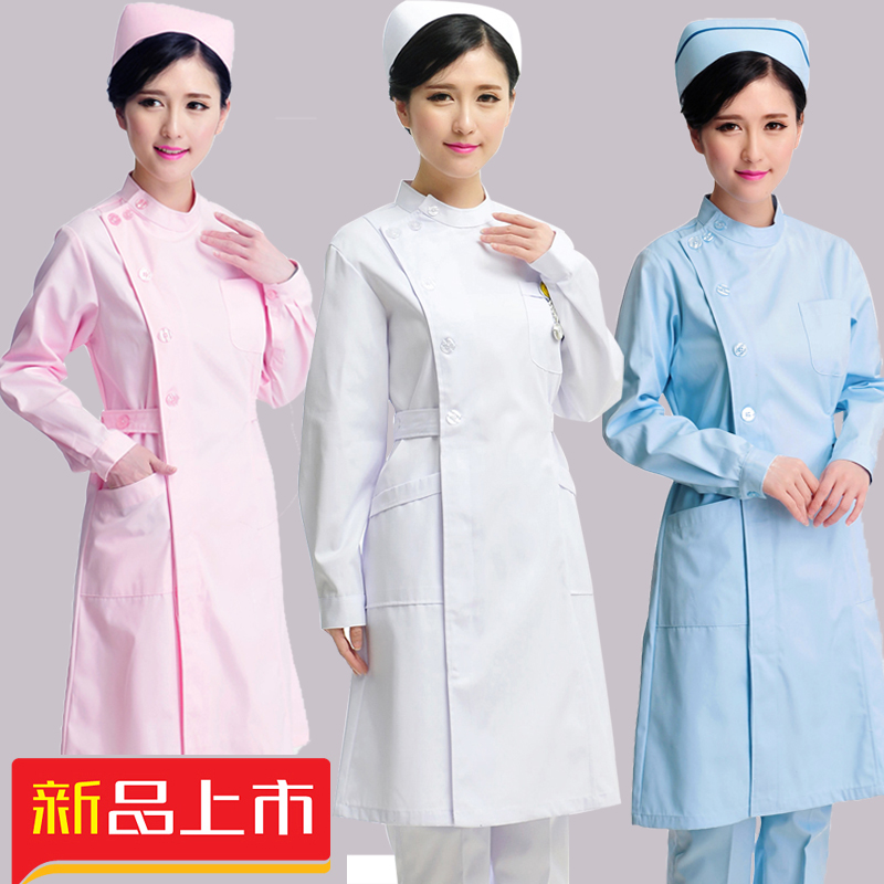 护士服偏襟开襟立领大褂长袖冬装工作服白大衣牙科口腔修身隔离衣