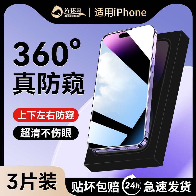 [360度防窥膜]适用苹果14pro钢化膜13XR11手机iphone15X新款xs防窥12Promax14plus全屏iphonex防偷窥mini防摔-封面