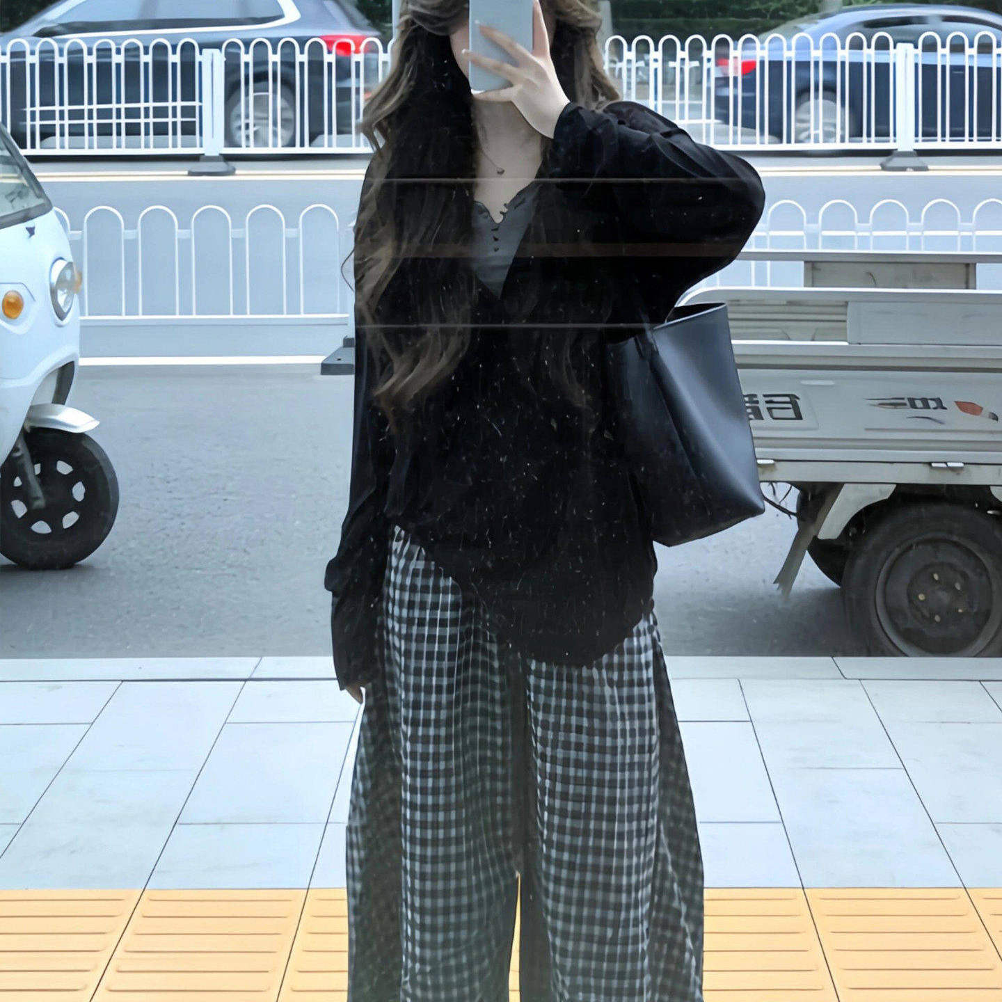 韩系黑色v领长袖t恤女春