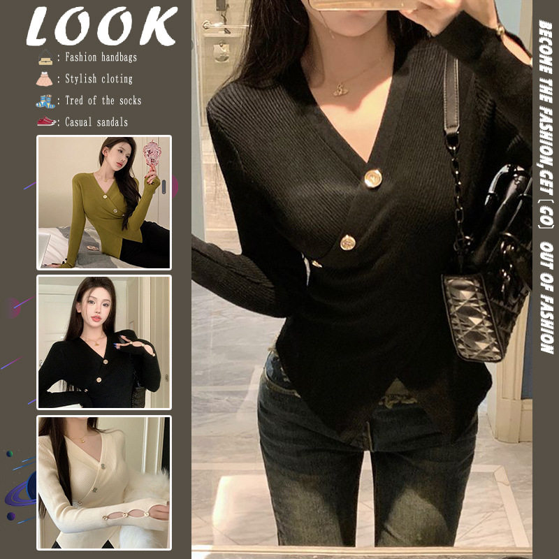 春秋季纯欲设计显瘦V领毛
