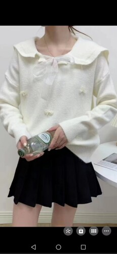 软糯提花蝴蝶结灰色毛衣女日系甜美宽松慵懒针织衫上衣冬