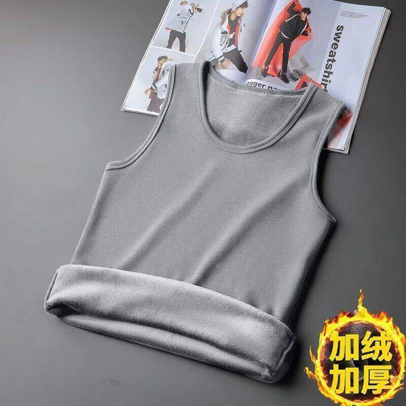 加绒加厚无袖保暖背心男修身坎肩紧身内搭打底衫T恤内衣上衣马甲I
