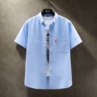 新款 商务休闲纯棉纯色修身 100%全棉牛津纺短袖 男士 衬衣服 衬衫 夏季