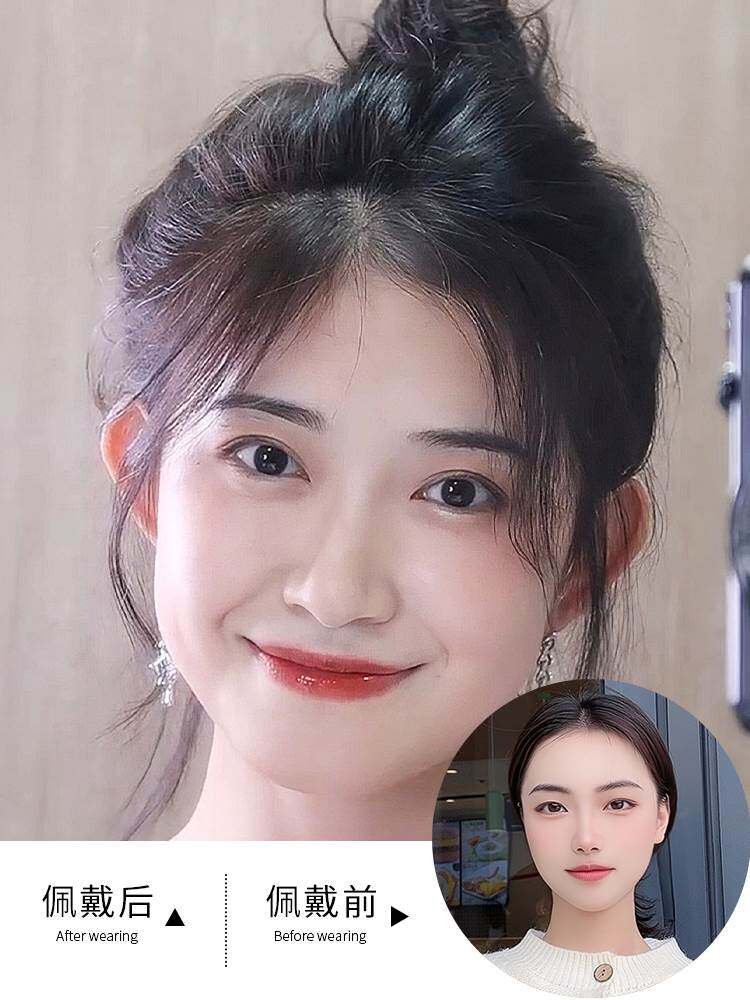 发际线刘海贴前额真发女补发片可修剪无痕隐形胎毛刘海假发贴发片