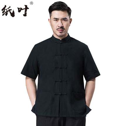 中国风男装唐装中老年禅修中式短袖衬衫汉服青年居士服上衣 夏季