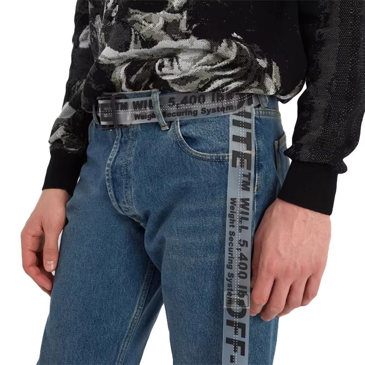 新款OW橡胶拼接腰带logo男女透明果冻皮带饰带