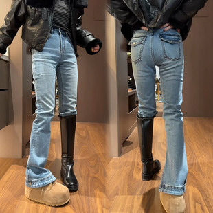 欧洲站2026早春新款欧货修身显瘦马蹄裤高腰微喇裤高弹牛仔裤女潮