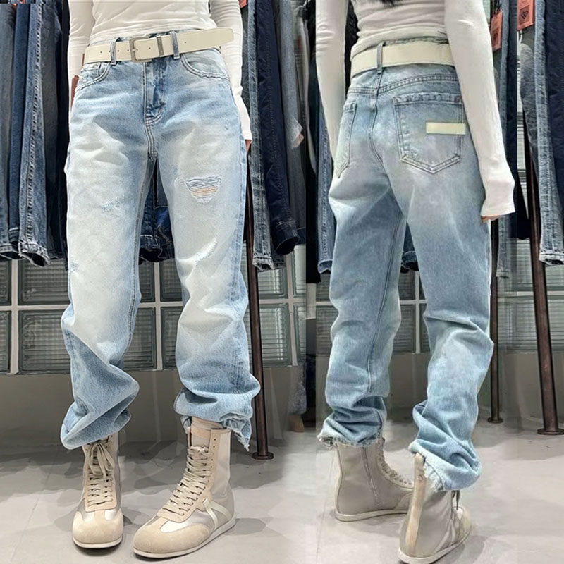 weisu唯速57327-2春新款浅蓝窄版直筒裤水洗破洞显瘦高腰牛仔裤女,女装/女士精品,牛仔裤,淘宝优惠券,粉丝福利购,淘宝优惠卷