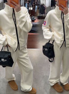 欧洲站2025冬季新款欧货立领拉链加绒卫衣外套阔腿裤休闲套装new