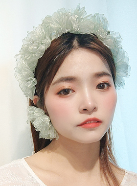 发卡水晶甜美绿色蕾丝头箍