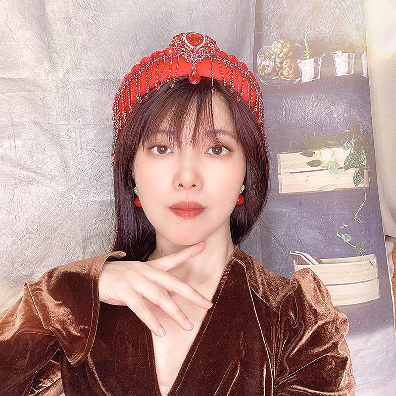 女士红色水钻流苏发箍