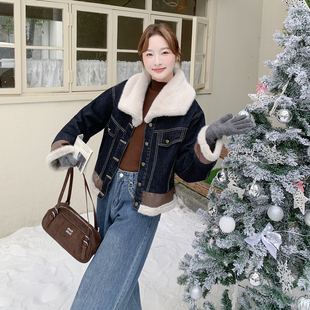 现货2D078 P225K348牛仔拼皮内毛毛派克棉衣 Y3380