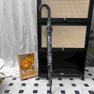 格纹长柄晴雨伞 抗风加固男女通用伞 黑胶防晒