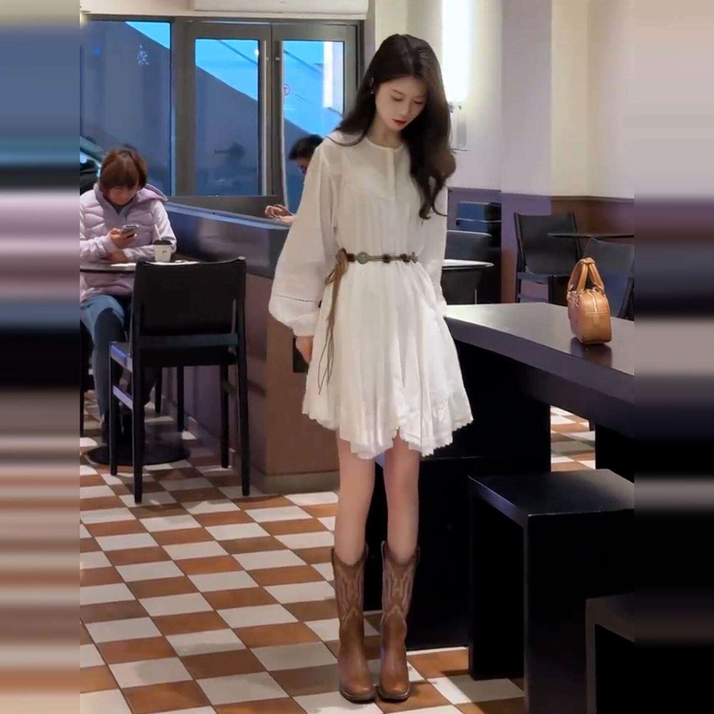 小个子白色长袖衬衫连衣裙子女装2026新款韩系氛围感早春穿搭短裙