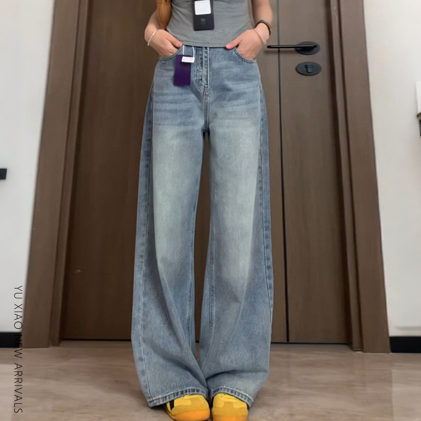 浅色阔腿牛仔裤女夏季新款高腰大码胖mm宽松显瘦梨形身材直筒裤子