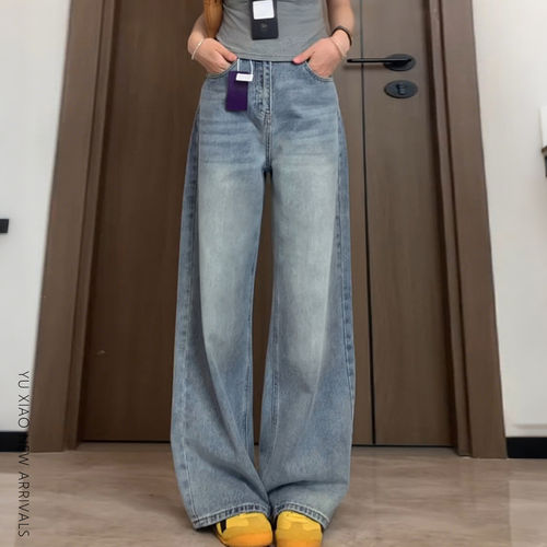 浅色阔腿牛仔裤女夏季新