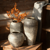 复古怀旧陶瓷花瓶中式 饰品摆件 轻奢花器禅意粗陶罐客厅书房玄关装