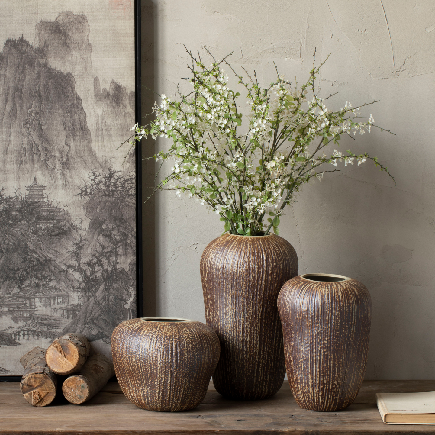 景德镇新中式木纹陶瓷花瓶