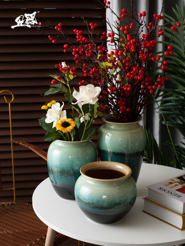 景德镇陶瓷干花花瓶现代简约欧式客厅覆古家居陶罐摆件装饰插花
