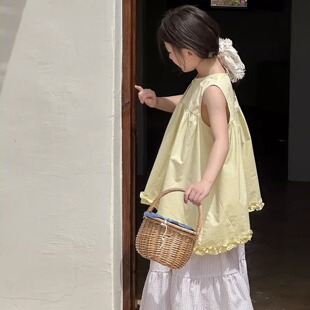 米素童装2025夏季新款洋气森系休闲儿童裙女童无袖娃娃衫气质套装