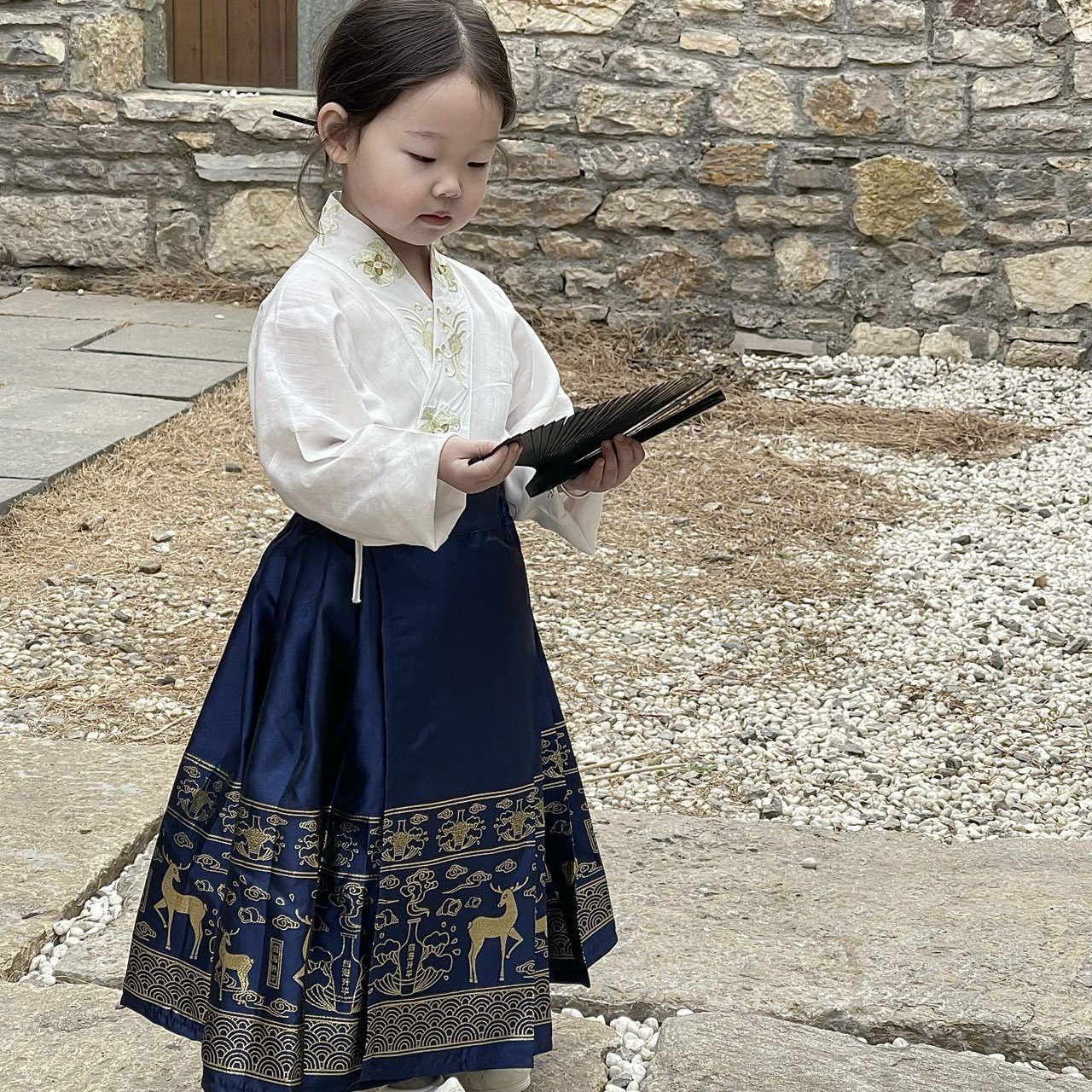 米素童装2023春夏季新款男童女童中国宝宝刺绣儿童马面裙汉服套装