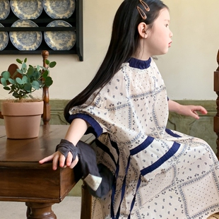 米素童装新款森系气质女孩洋气连衣裙儿童度假宽松抽绳舒适长裙