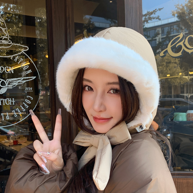 韩版新款加绒女冬季保暖护耳时尚骑行户外绑带包包两用东北雷锋帽