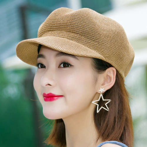 帽子女夏天八角帽透气贝雷帽春季出游防晒遮阳草帽时尚英伦鸭舌帽 - 封面