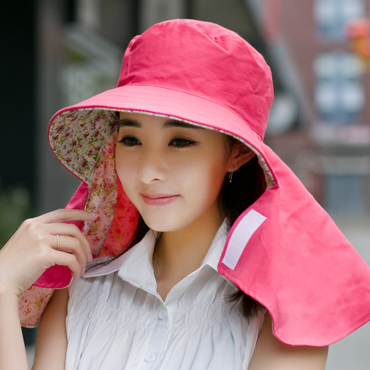 春夏天女遮阳帽防紫外线太阳帽骑车帽大檐防晒遮脸帽子布帽采茶帽