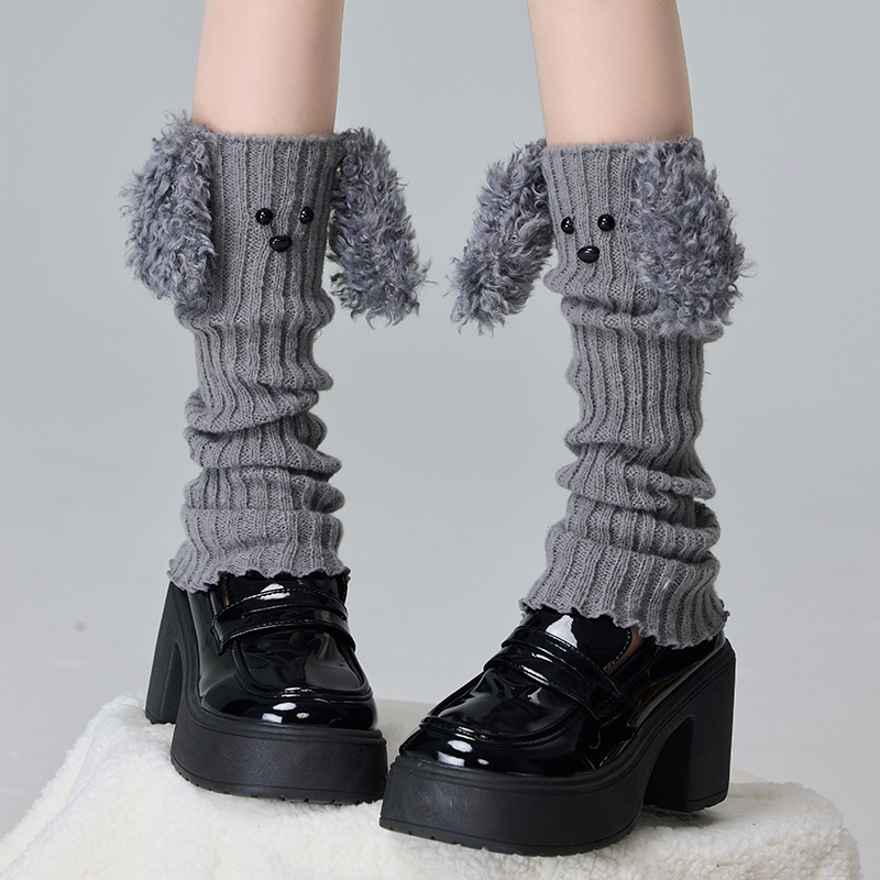 可爱小狗袜套女灰色冬季软妹