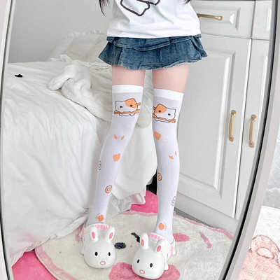 锦纶卡通印花少萝卡通白丝长筒袜