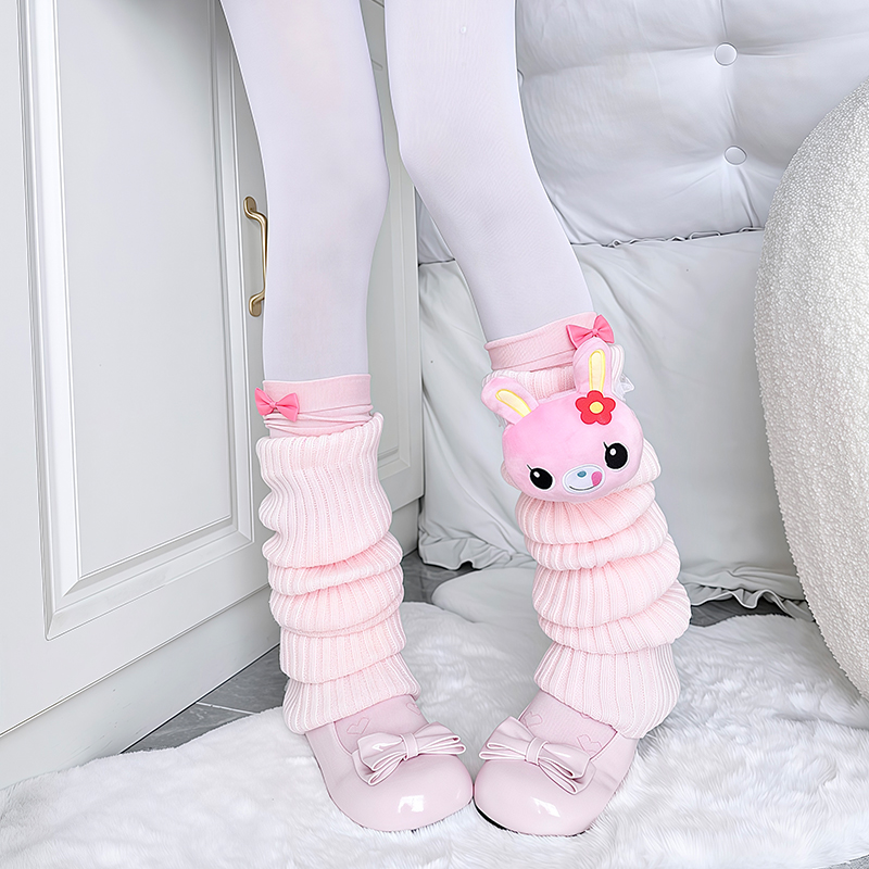 日系mp兔子袜套Lolita蝴蝶结过膝袜少女堆堆女儿服粉色可爱卡通袜
