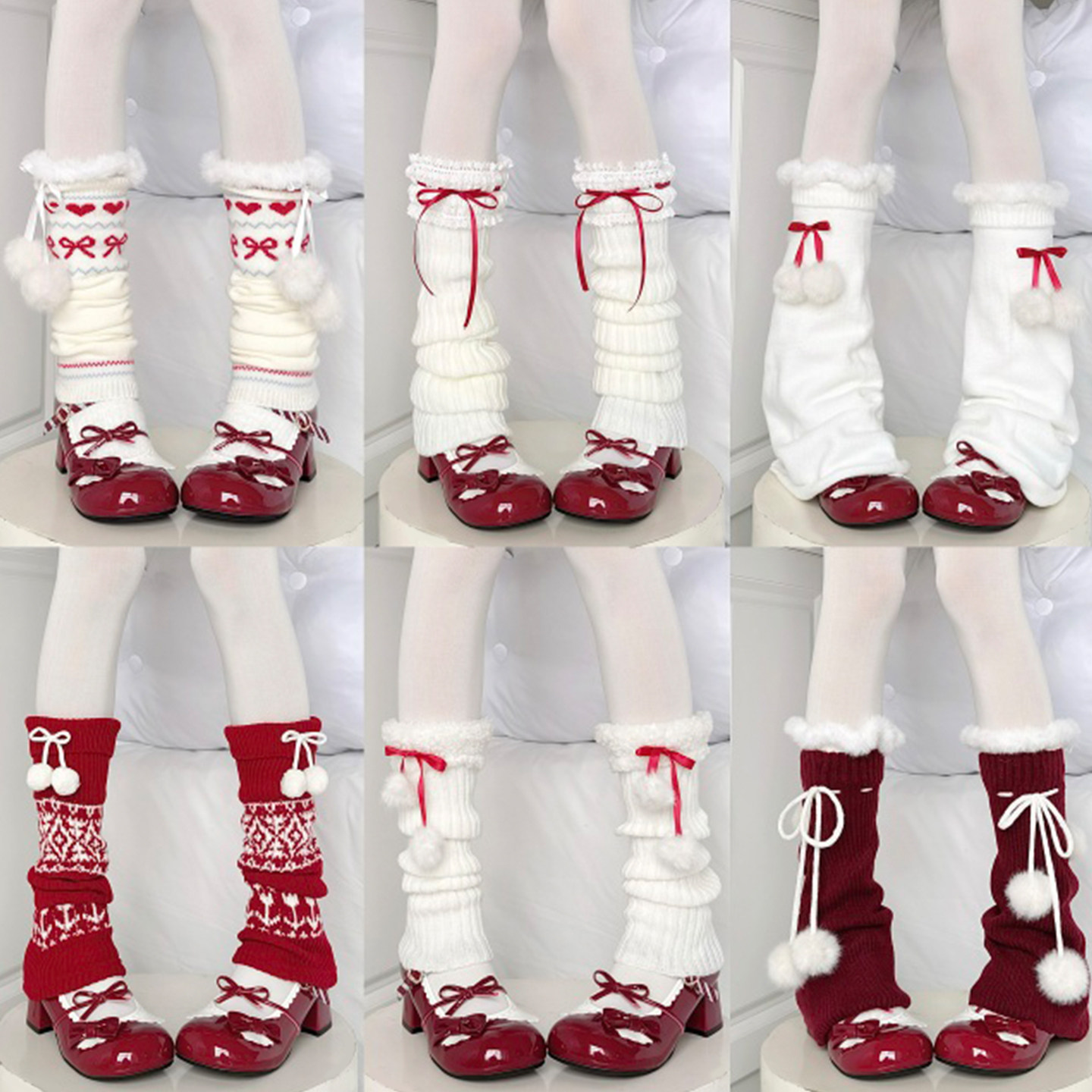 新年红色腿套合集Lolita毛球堆堆袜套可爱绑带蝴蝶结针织圣诞腿套,女士内衣/男士内衣/家居服,中筒袜,淘宝优惠券,粉丝福利购,淘宝优惠卷