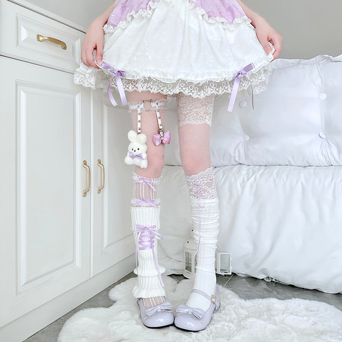 浅紫色Lolita袜子叠穿芭蕾兔腿环