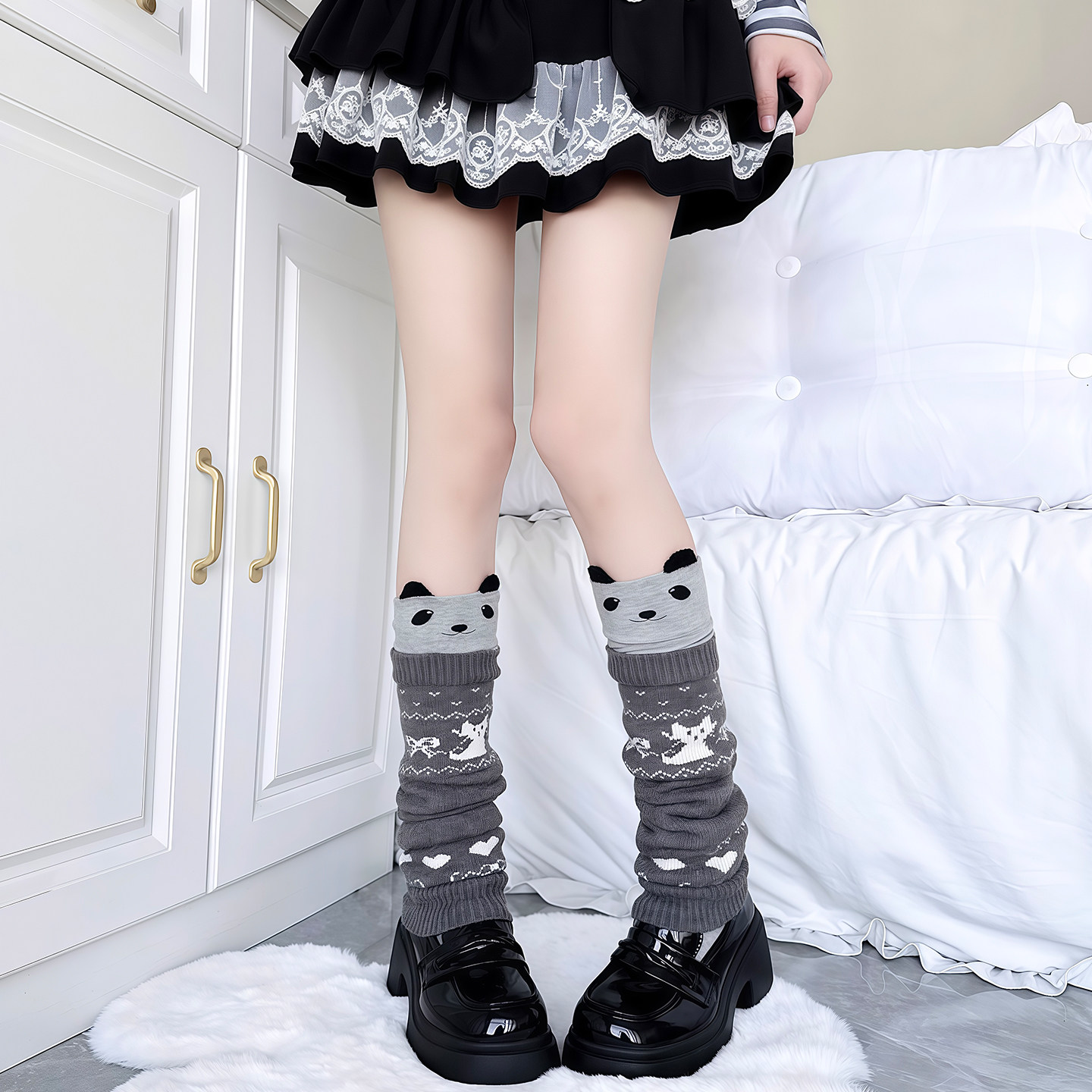 灰色猫咪可爱过膝jk袜子女叠穿日系卡通立体动物堆堆爱心腿套y2k,女士内衣/男士内衣/家居服,中筒袜,淘宝优惠券,粉丝福利购,淘宝优惠卷