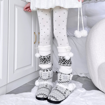 费尔岛针织配靴袜套叠穿女连裤袜