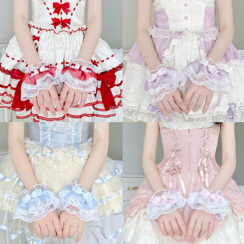 Lolita多色蕾丝蝴蝶结花朵袖套女