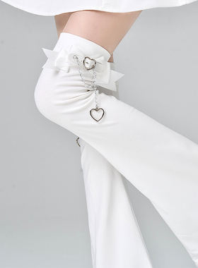 亚文化蝴蝶结链条腿套爱心皮扣白色阔腿过膝显瘦日本jk袜套女