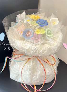 (成品)景德镇手工马卡龙陶瓷花束摆件玫瑰送女友闺蜜生日情人节礼