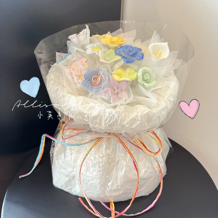 (成品)景德镇手工马卡龙陶瓷花束成品玫瑰送女友闺蜜生日情人节礼
