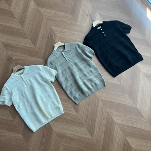 夏日简奢冰爽伊力特纯色重工编织坑条纹理老钱风慵懒针织POLO衫